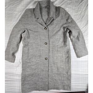 Cos Womens Overcoat Boiled Wool Cotton Single Breasted Unlined Pockets Gray M